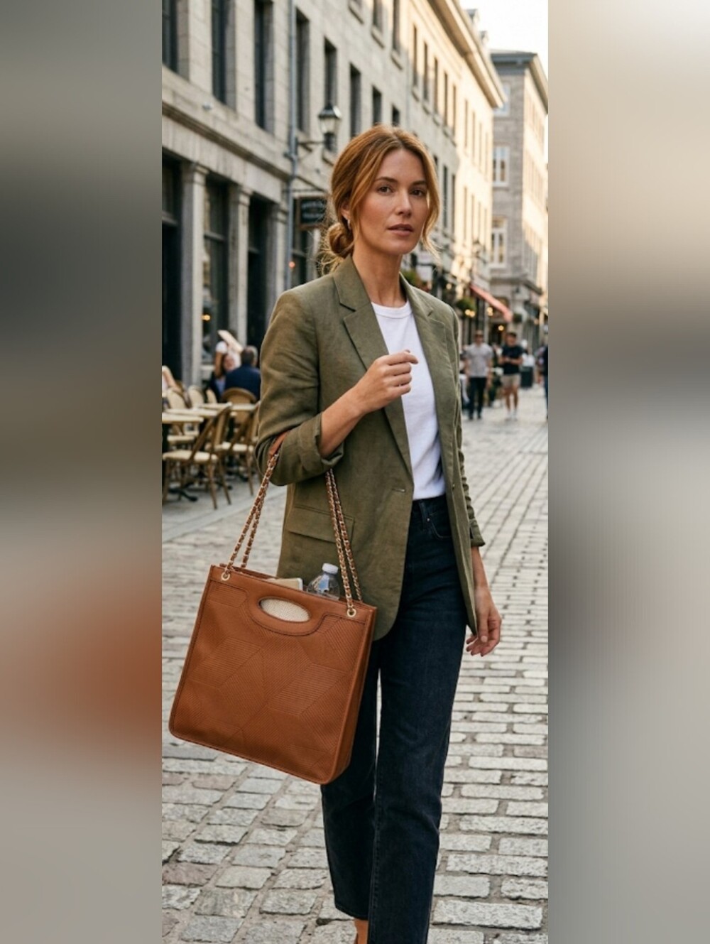 Moda Luxe Tan Faux Leather Handbag with Cream Chevron Lining